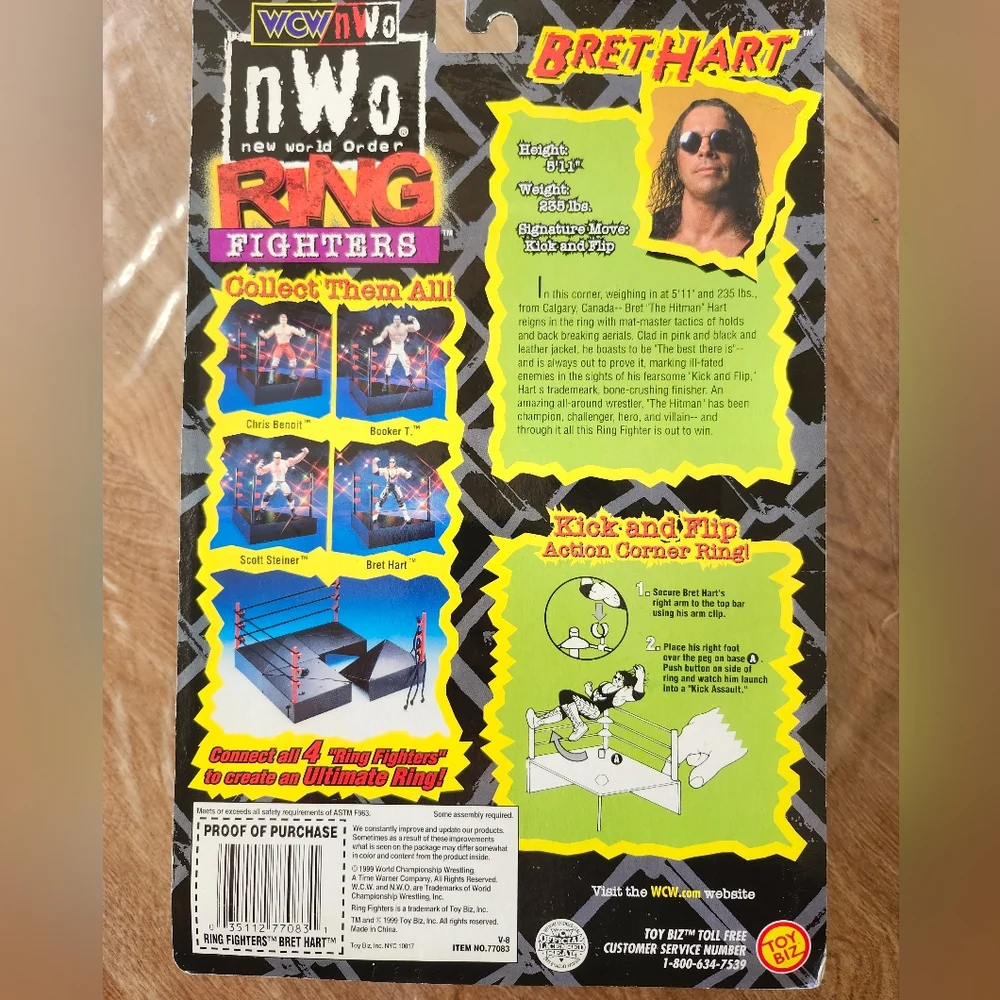 1999 WCW NWO Bret Hart Ring Fighters Series Wrestling Figure Toy Biz - Picture 2 of 8